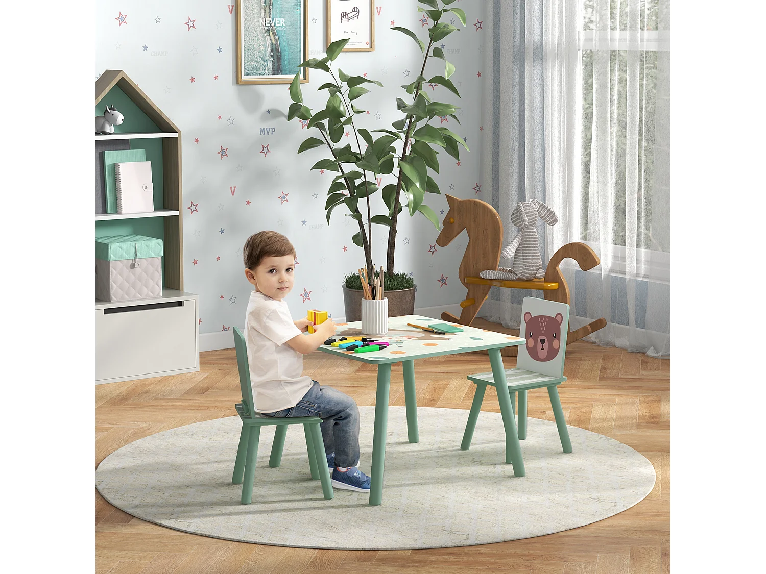 Mesa para niños verde 60x60x44 cm ZONEKIZ