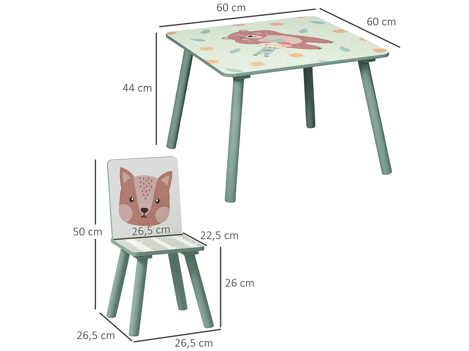 Mesa para niños verde 60x60x44 cm ZONEKIZ