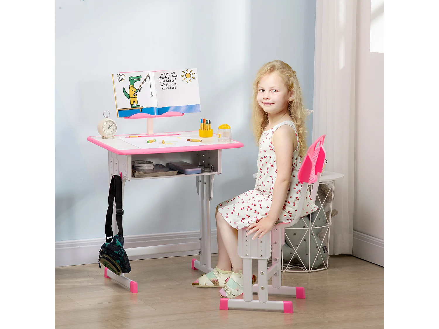 Pupitre infantil rosa y blanco 60x45x102 cm HOMCOM