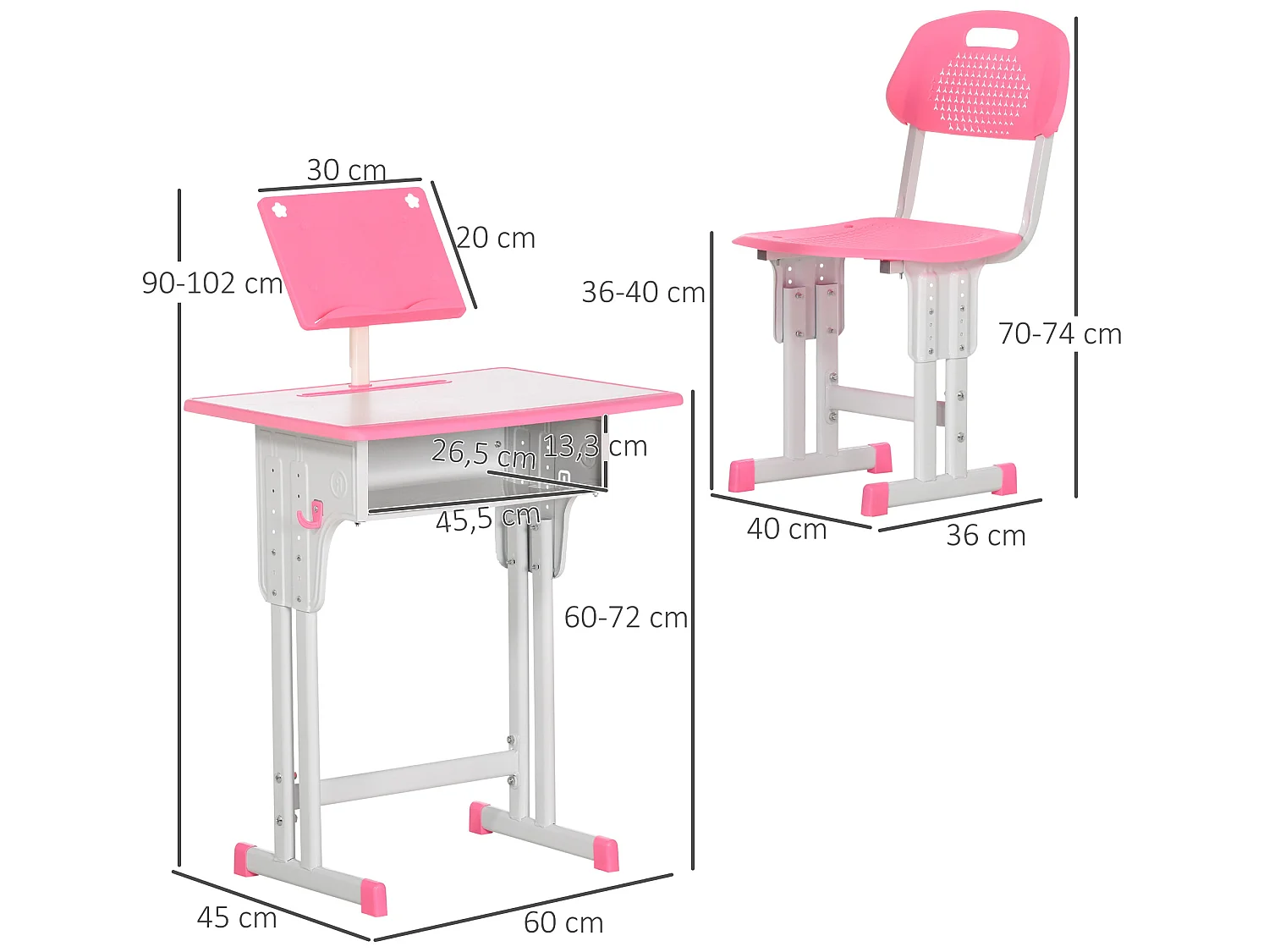 Pupitre infantil rosa y blanco 60x45x102 cm HOMCOM
