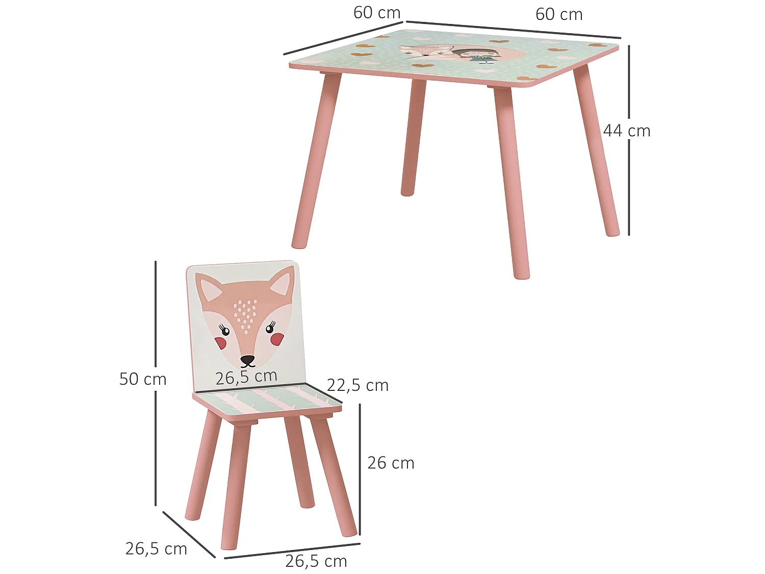 Mesa para niños rosa 60x60x44 cm ZONEKIZ