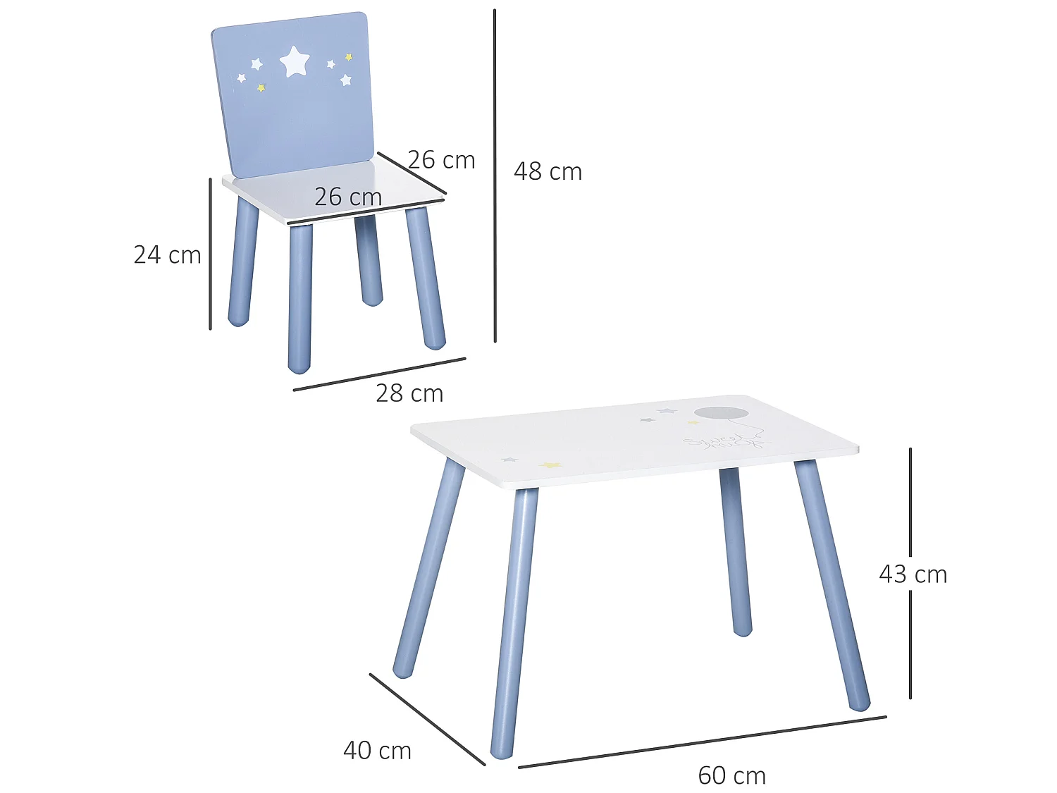 Mesa para niños blanco y azul 60x40x43 cm HOMCOM
