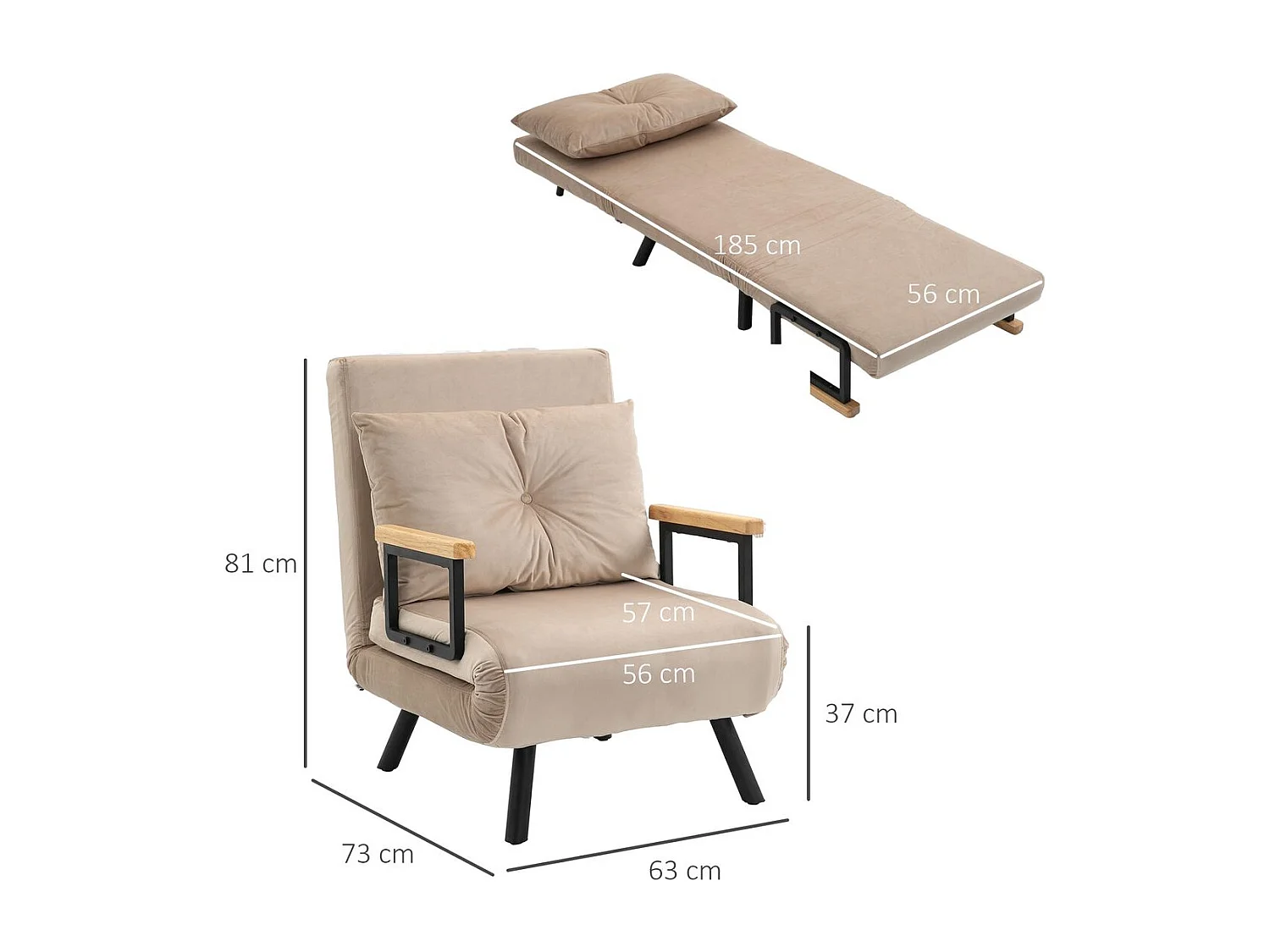 Sofá cama individual beige 63x73x81 cm HOMCOM