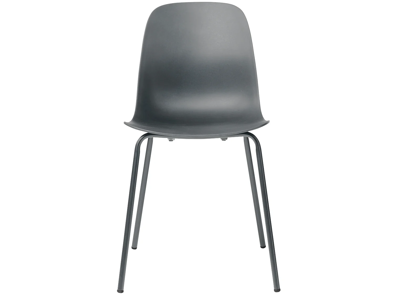 Whims Esszimmerstuhl in grau und Metallgestell.