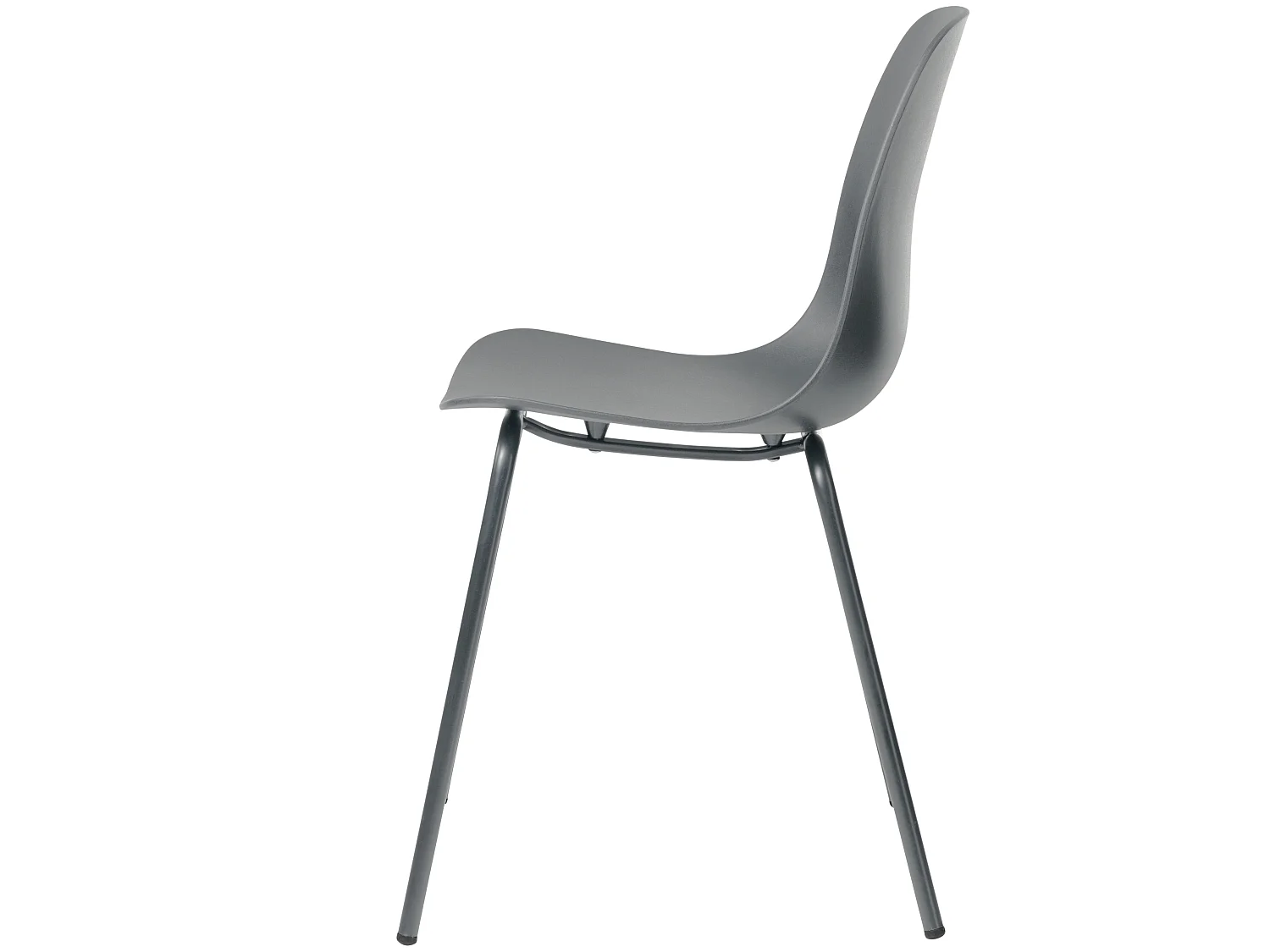 Whims Esszimmerstuhl in grau und Metallgestell.
