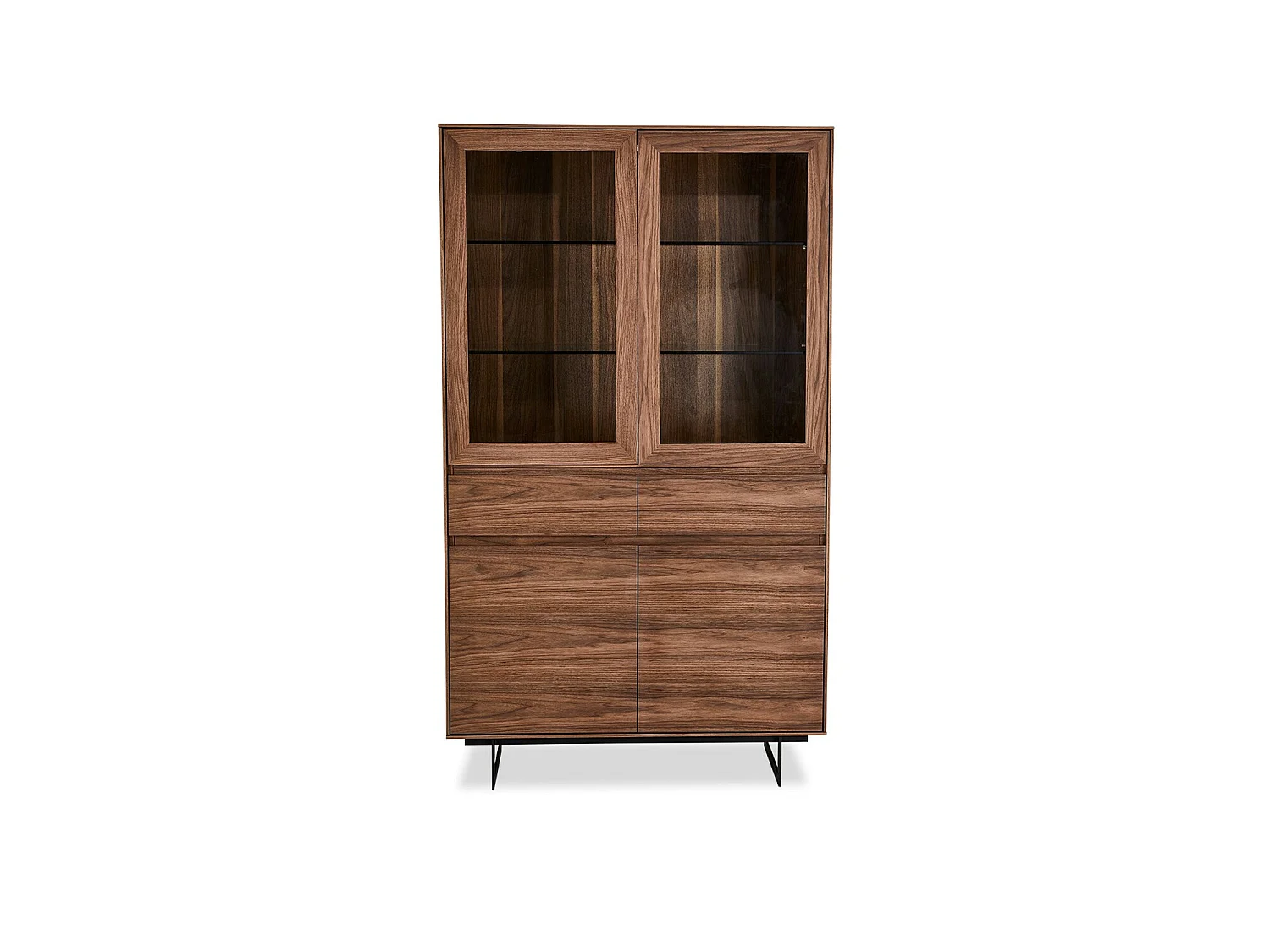 Tori vitrinekast 2 glazen deuren, 2 lades, 2 deuren walnoot fineer, zwart.
