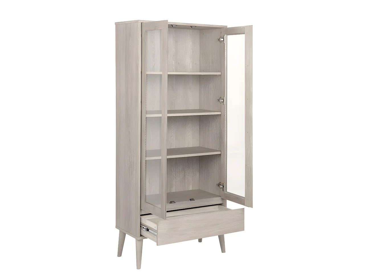 Naila Vitrine mit 2 Glastüren und 1 Schublade aus Eiche Furnier und massiv weiß gelaugte Eiche