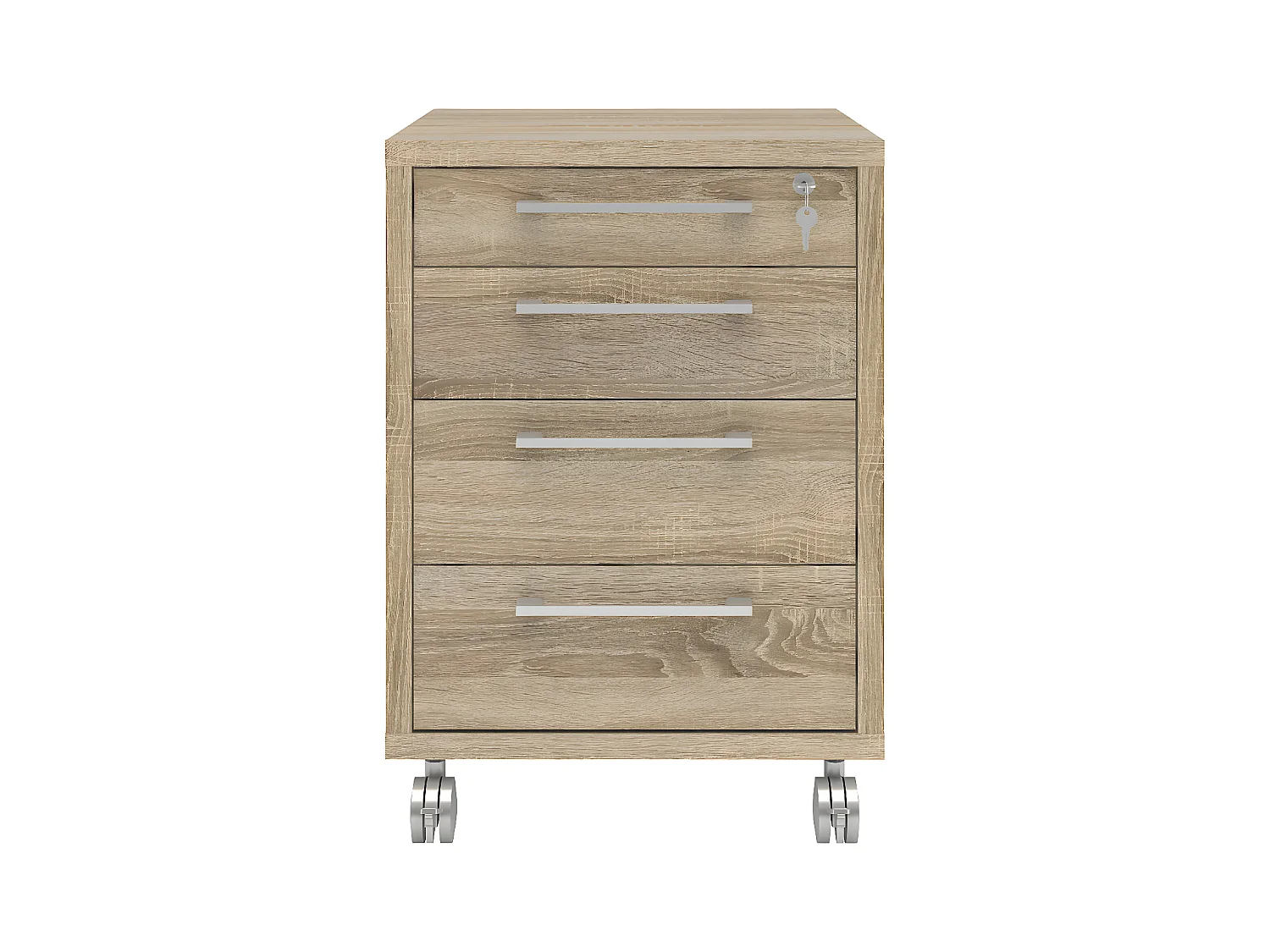 Prisme Commode B à 4 tiroirs, imitation chêne.