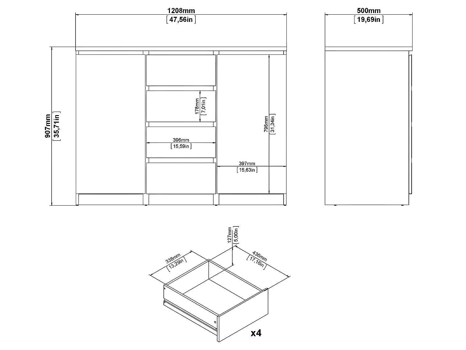 Nada Buffet 2 portes et 4 tiroirs, teinte Hickory.