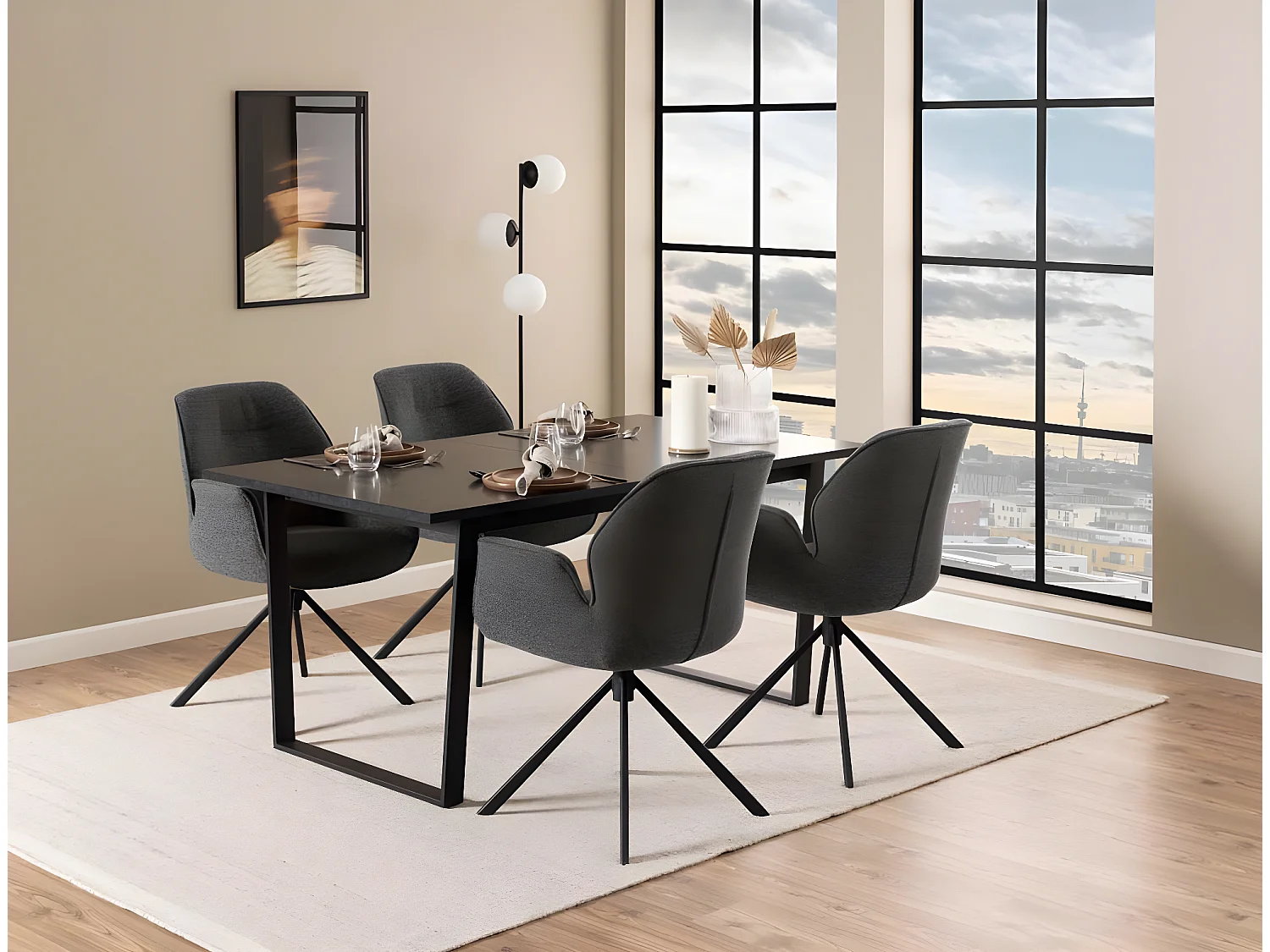 Aura Esszimmerstuhl mit Armlehne grau.