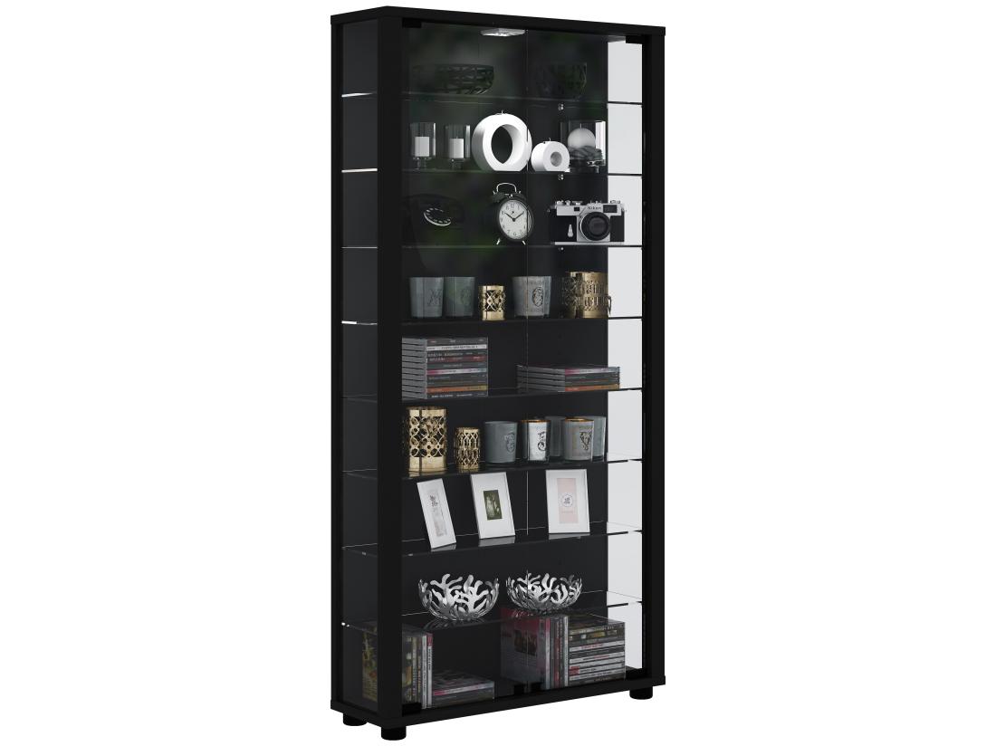 vente unique Lumo Maxi Vitrine éclairage incluss LED 8 tablettes en verre noir