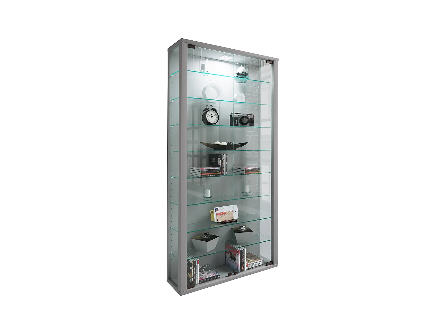 Wall display cabinet Vitrosa Silver H. 114 x W. 59 x D. 18 cm