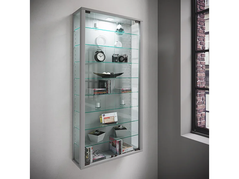 Wall display cabinet Vitrosa Silver H. 114 x W. 59 x D. 18 cm