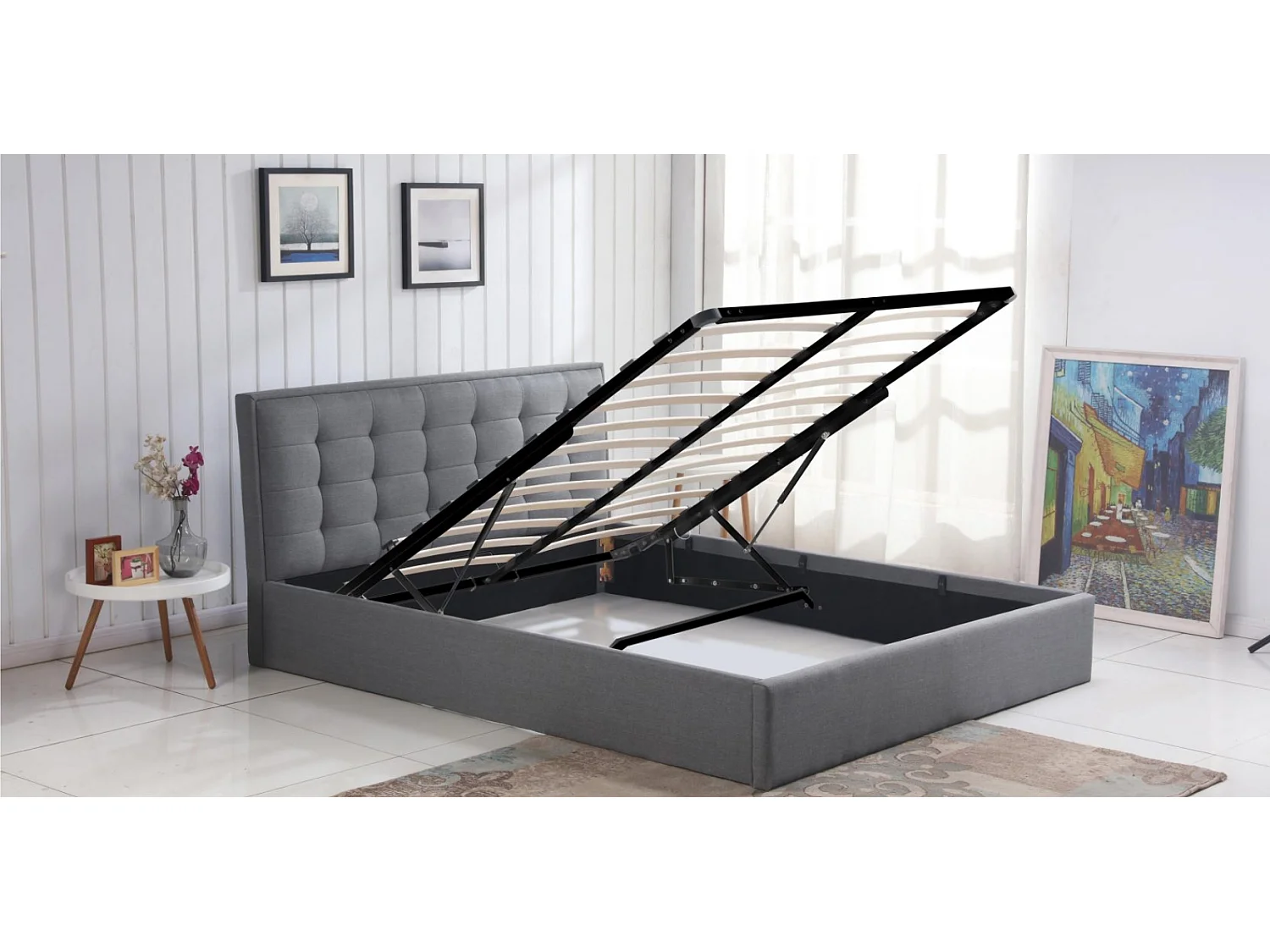 Lit design 160cm tissu gris Janis