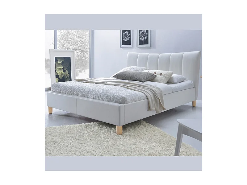 Lit design simili cuir blanc 160 x 200 Sandie