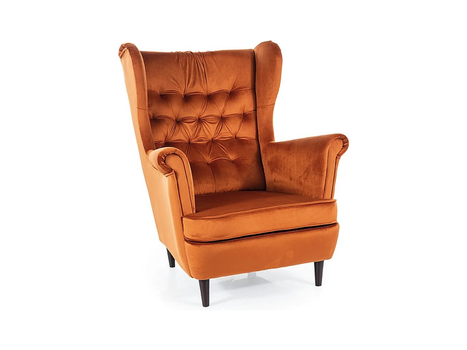 Fauteuil bergère capitonné en velours cannelle Jolt