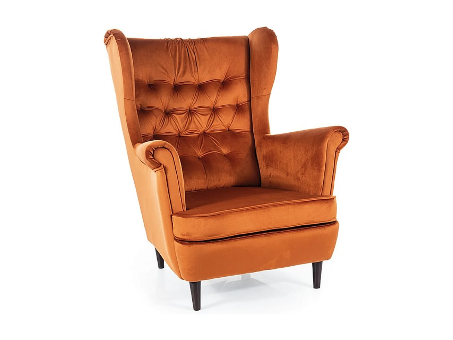 Fauteuil bergère capitonné en velours cannelle Jolt