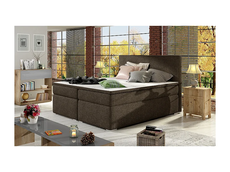 Box Spring Lit Silvano S (140x200)/Tissu-Marron
