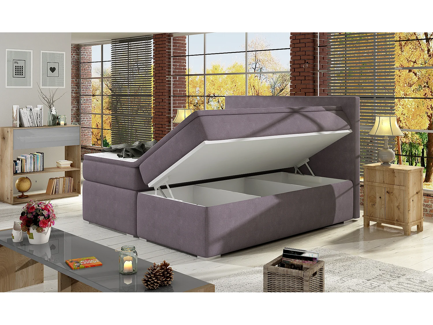Boxspringbett Silvano L (180x200)/Stoff-Blau