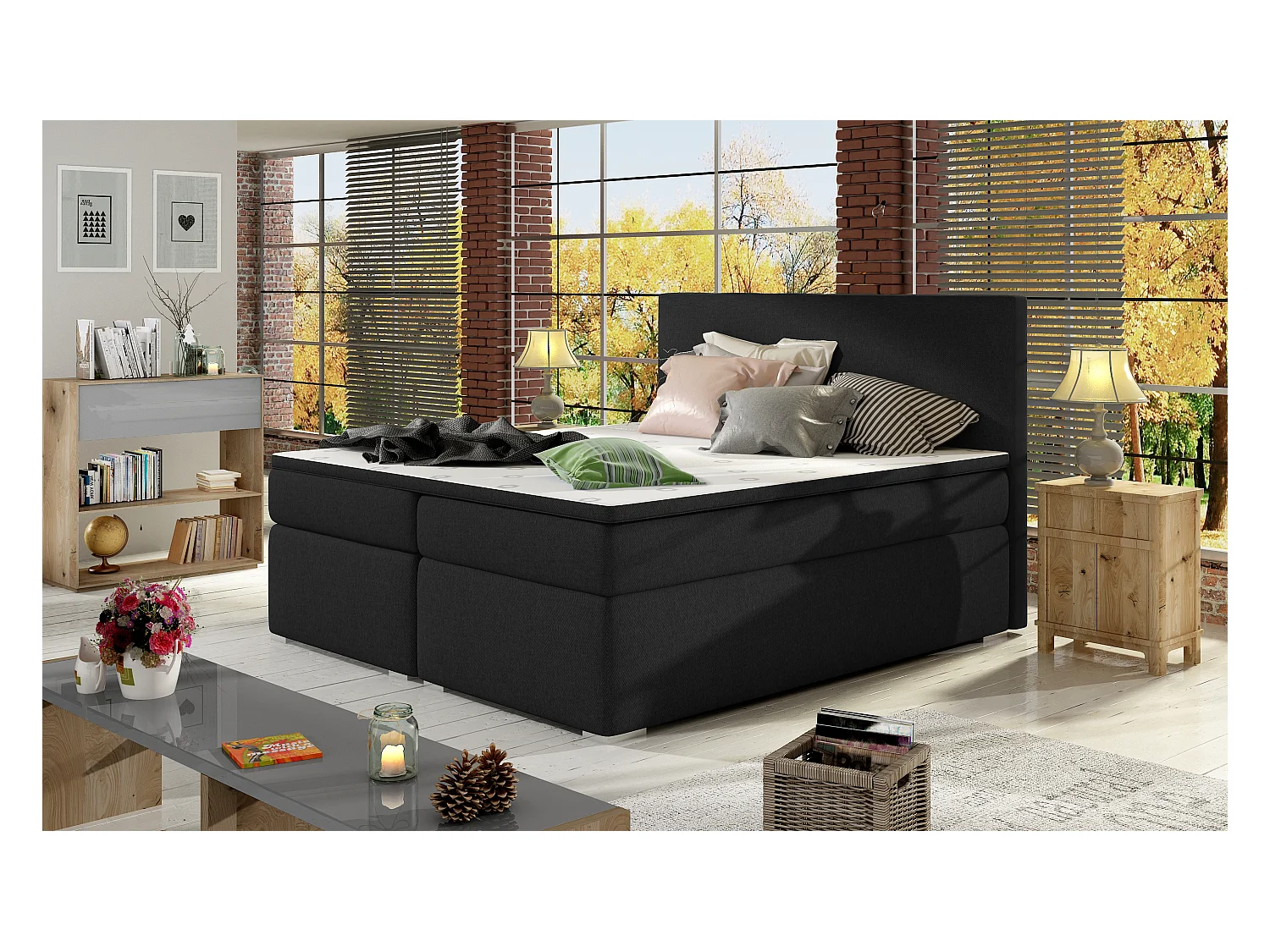 Boxspringbett Silvano M (160x200)/Stoff-Schwarz