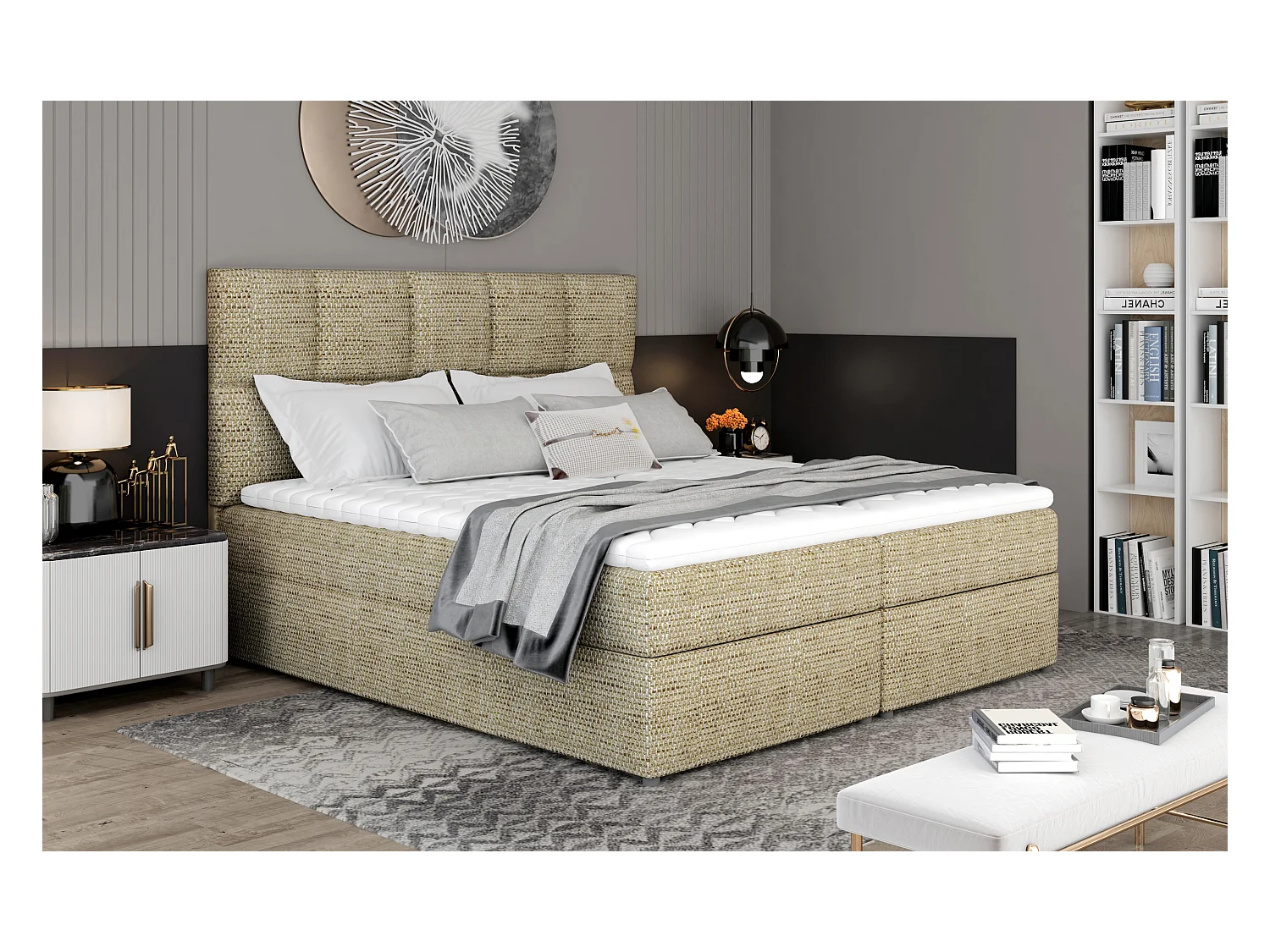 Boxspringbett Madeira L (180x200)/Stoff-Beige
