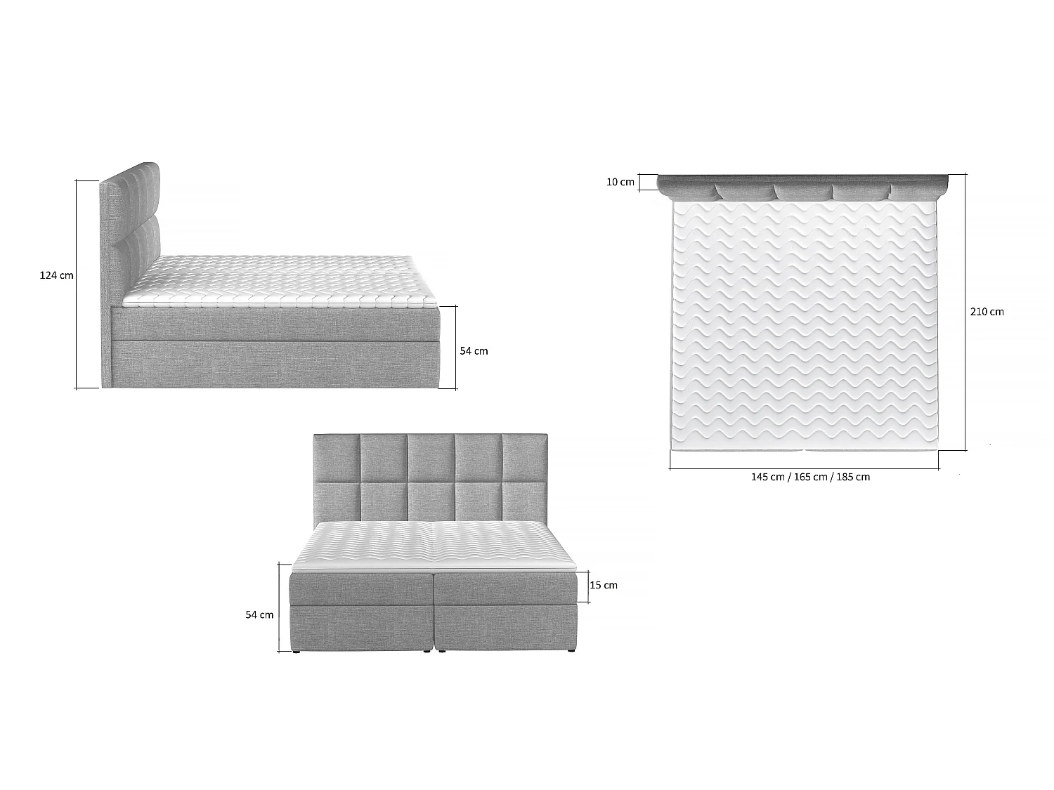 Boxspringbett Madeira L (180x200)/Stoff-Beige