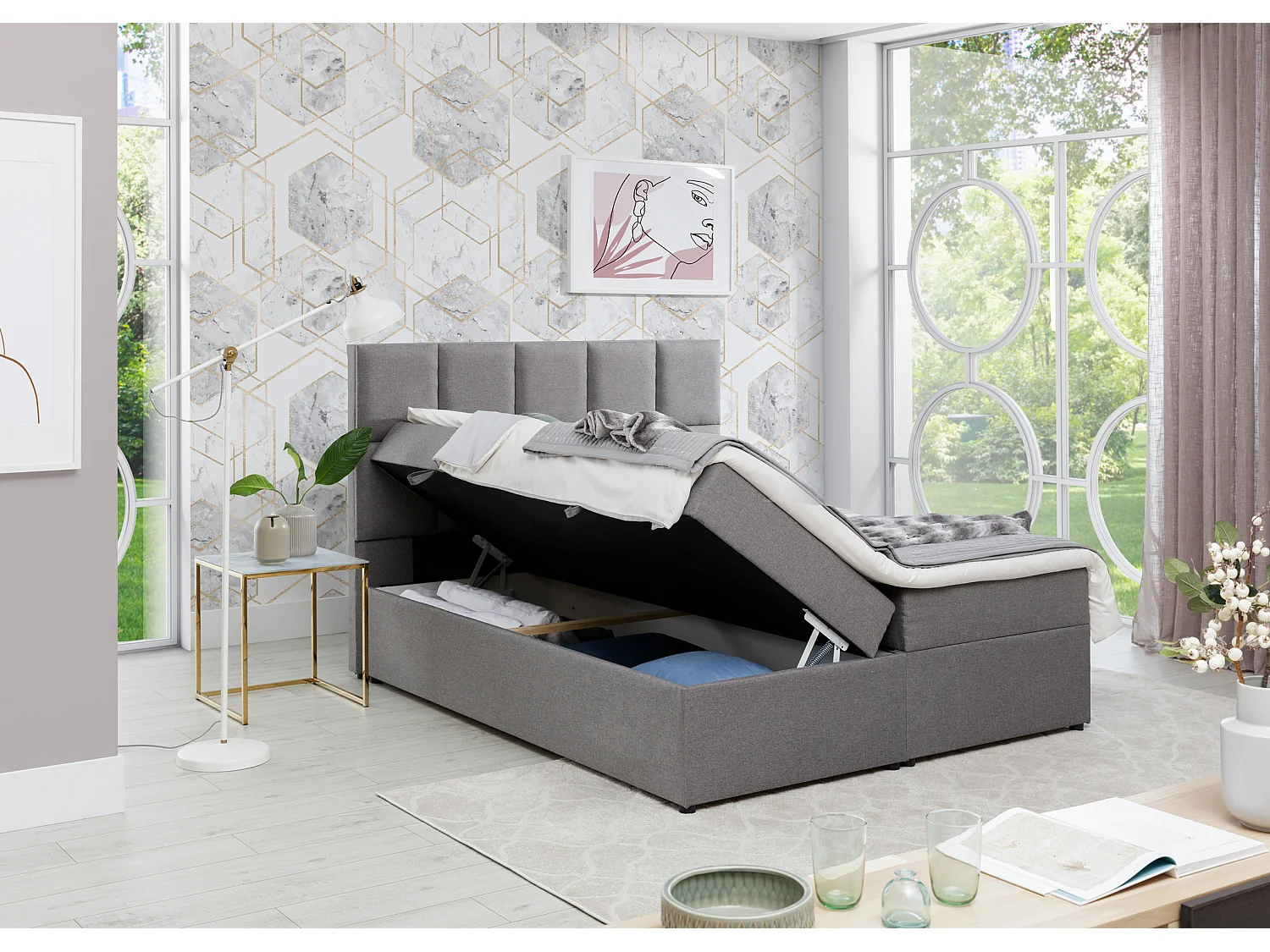 Boxspringbett Madeira L (180x200)/Stoff-Beige