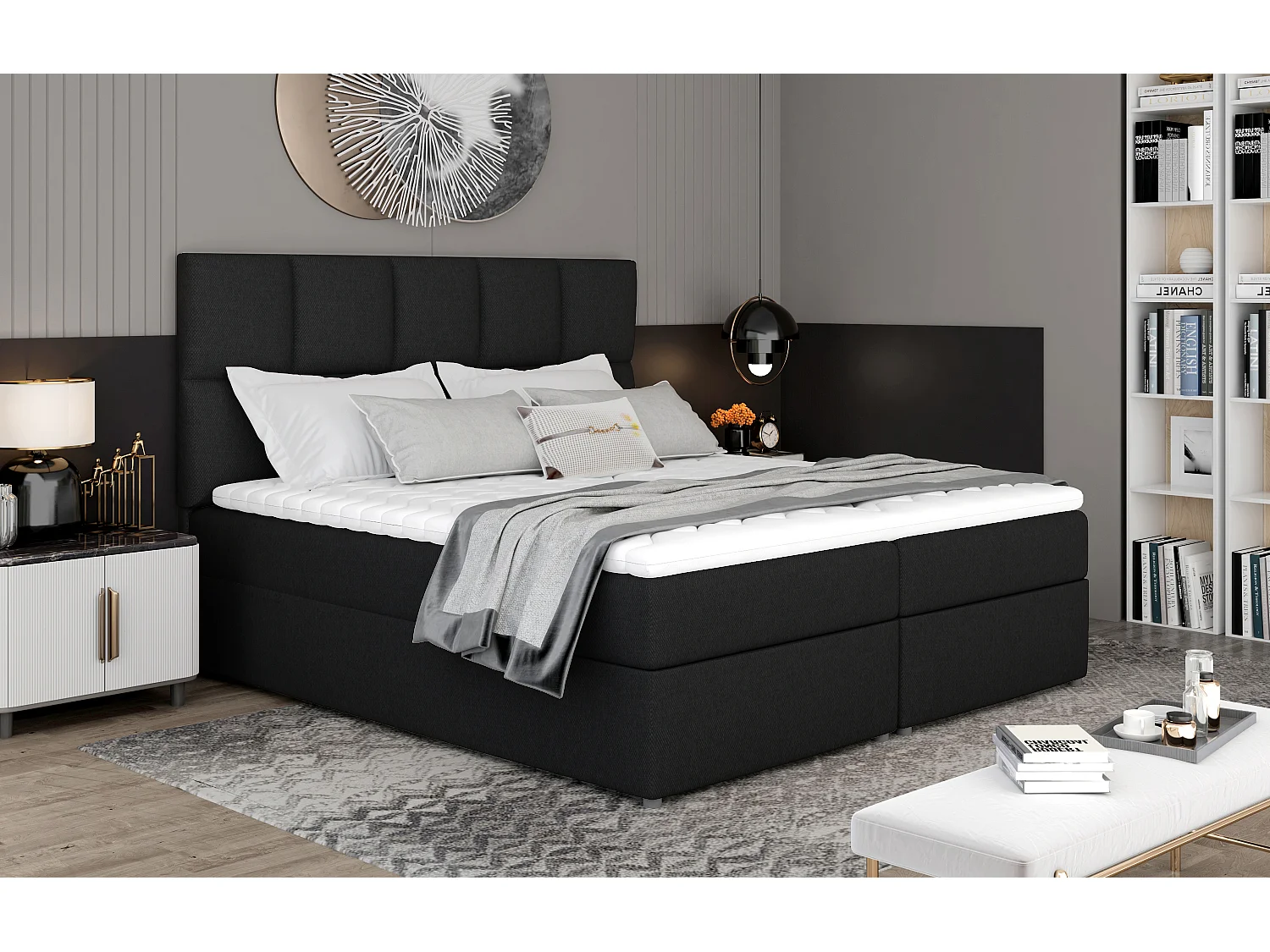 Box Spring Lit Madeira S (140x200)/Tissu-Noir