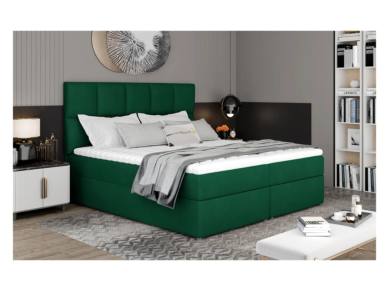 Boxspringbett Madeira M (160x200)/Stoff-Grün