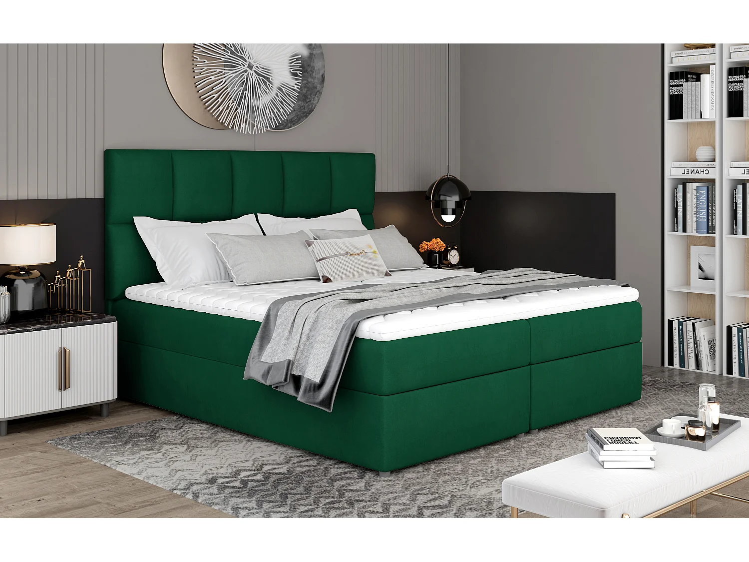 Box Spring Lit Madeira M (160x200)/Tissu-Vert