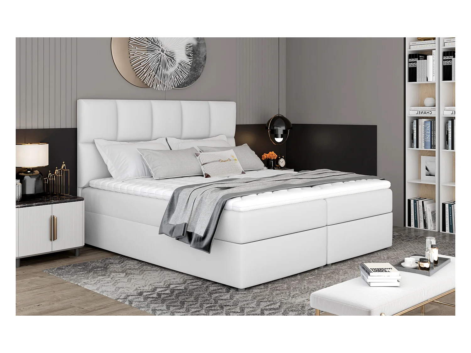Boxspringbett Madeira S (140x200)/Stoff-Weiss