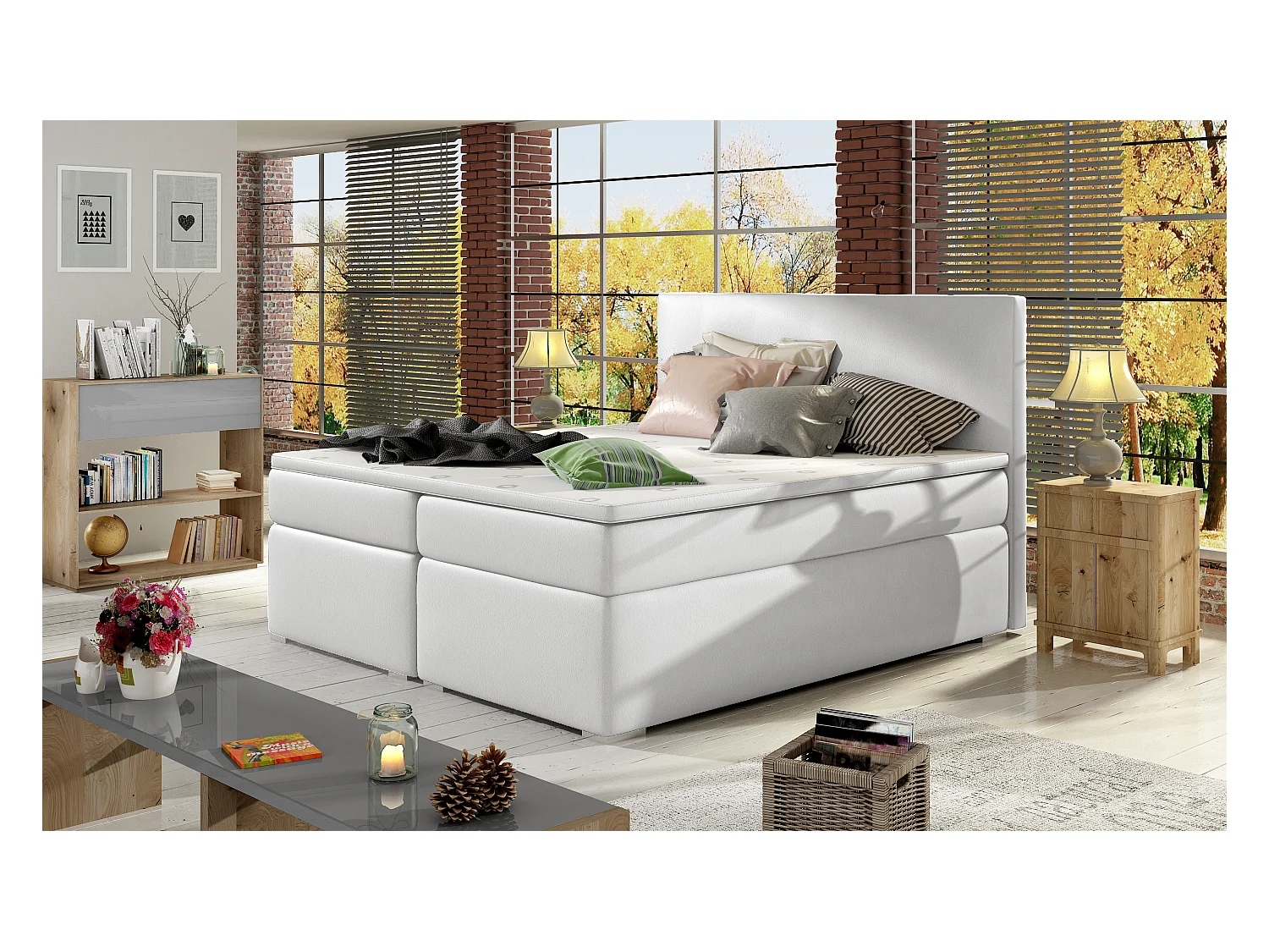 Box Spring Lit Silvano L (180x200)/Tissu-Blanc