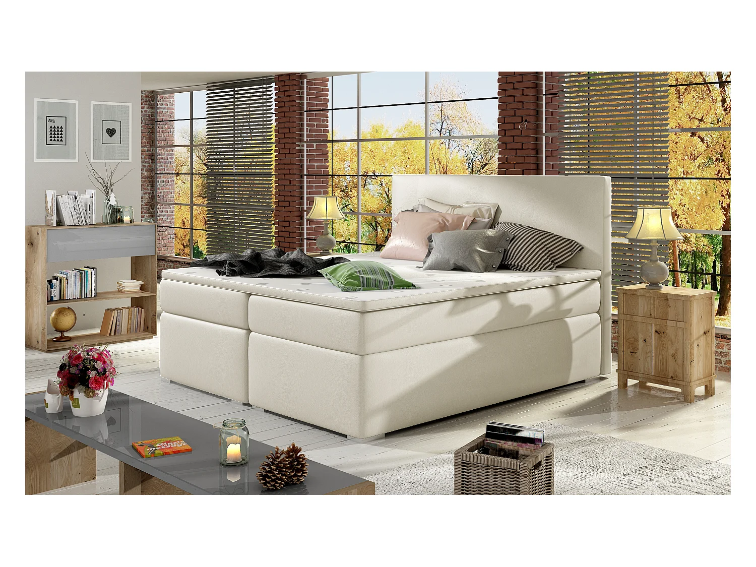 Box Spring Lit Silvano M (160x200)/Tissu-Beige