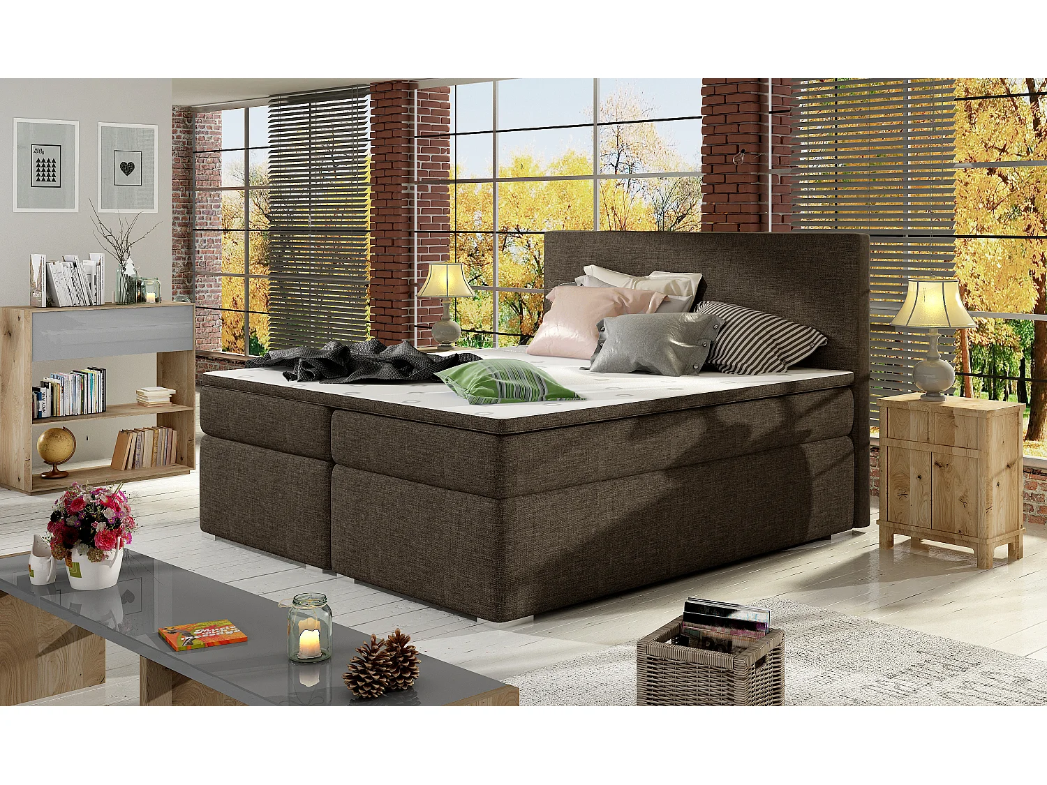 Box Spring Lit Silvano S (140x200)/Tissu-Marron