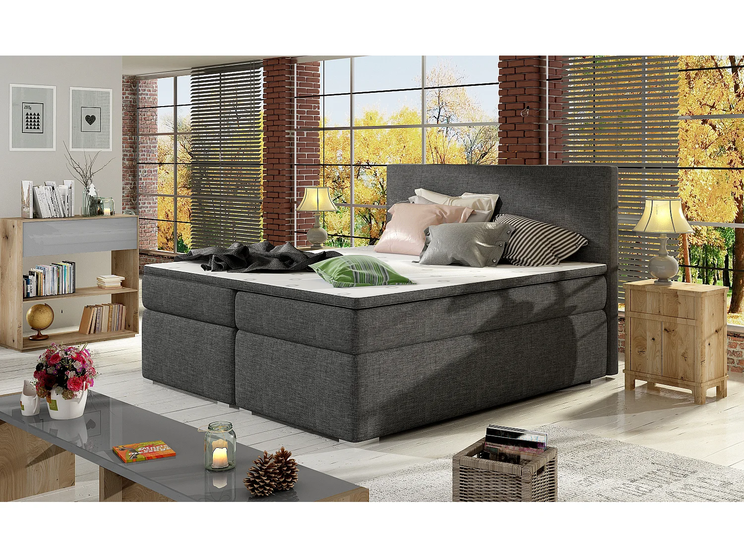 Boxspringbett Silvano L (180x200)/Stoff-Grau