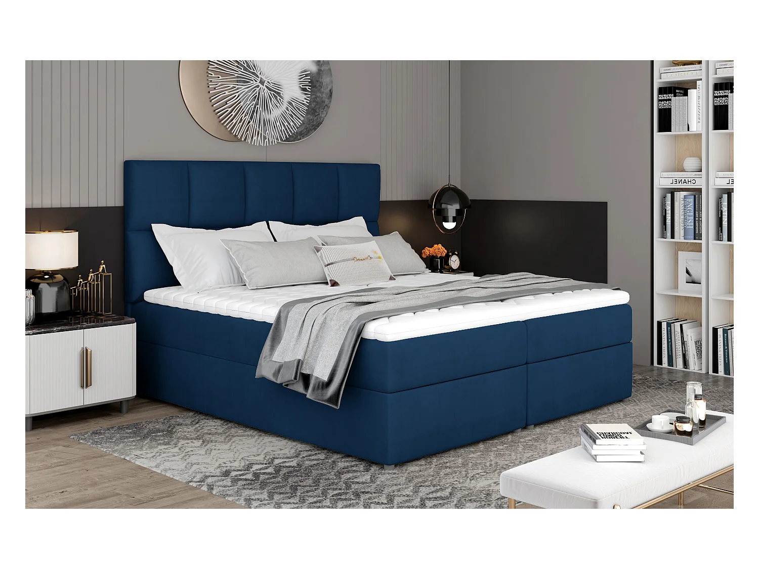 Box Spring Lit Madeira L (180x200)/Tissu-Bleu