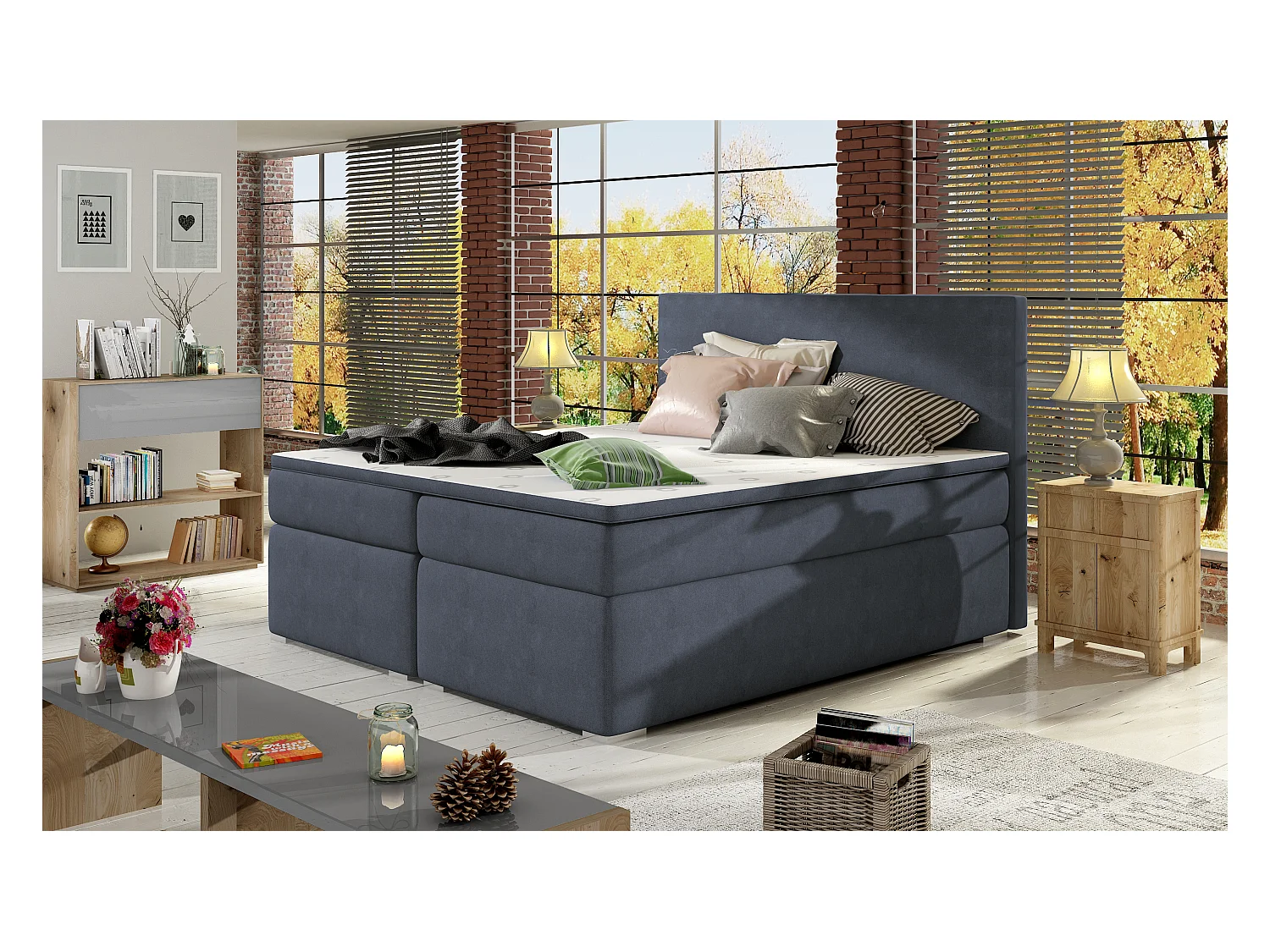 Boxspringbett Silvano S (140x200)/Stoff-Blau