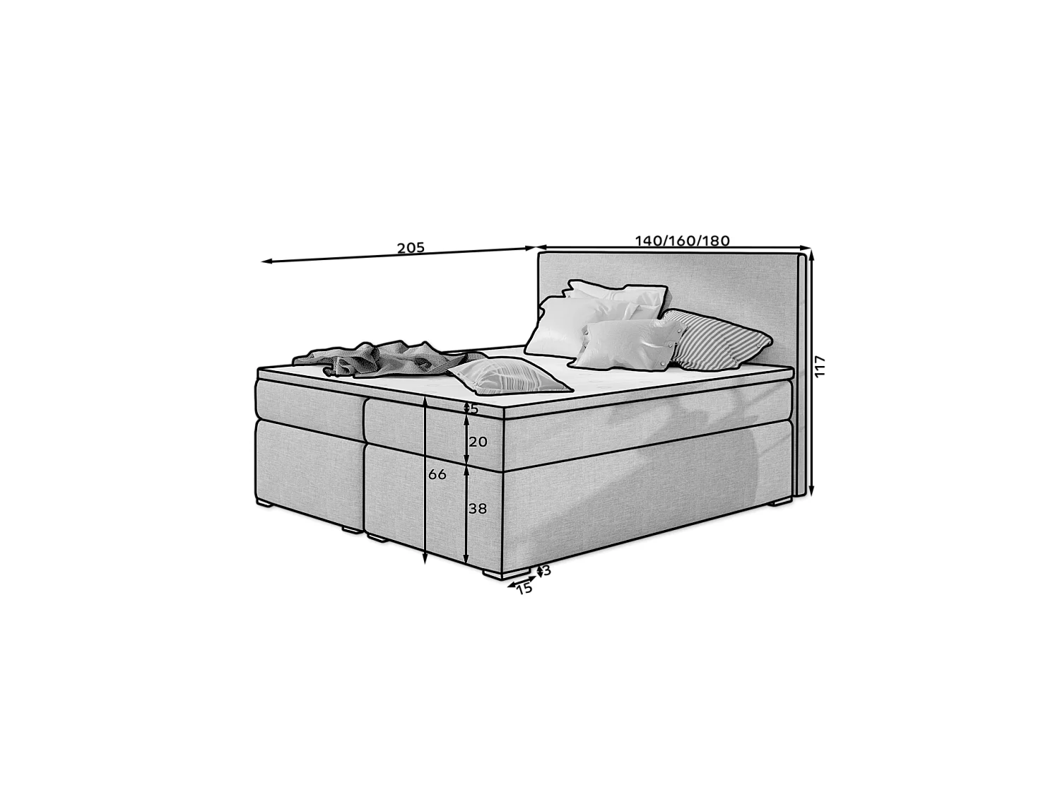 Box Spring Letto Silvano S (140x200)/Tessuto-Nero