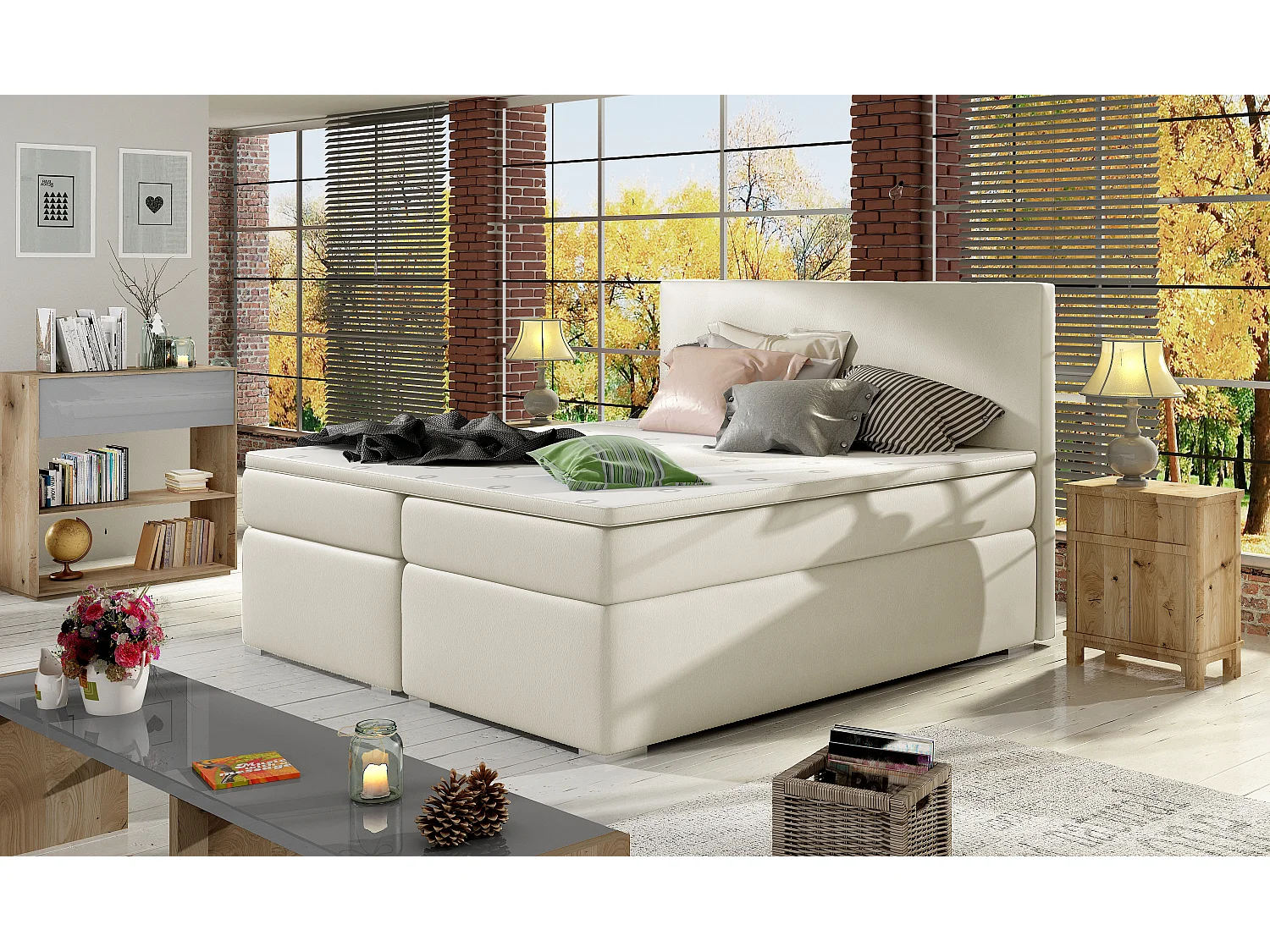 Box Spring Lit Silvano L (180x200)/Tissu-Beige