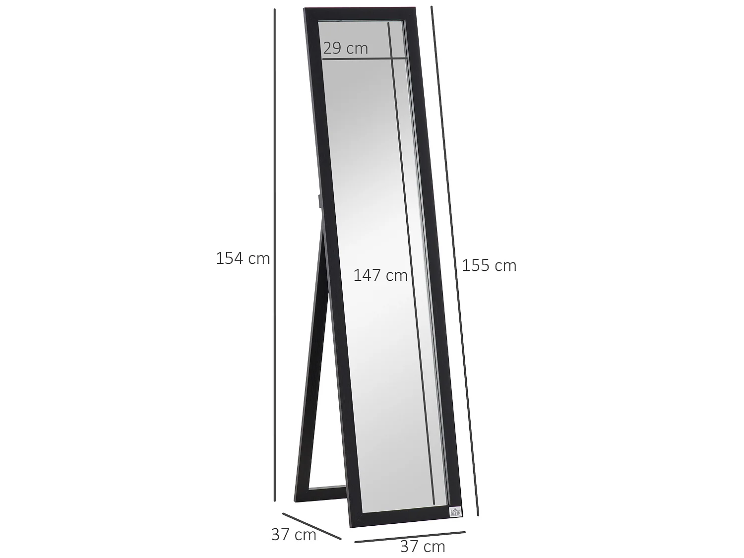 Espejo de pie negro 37x37x154 cm HOMCOM