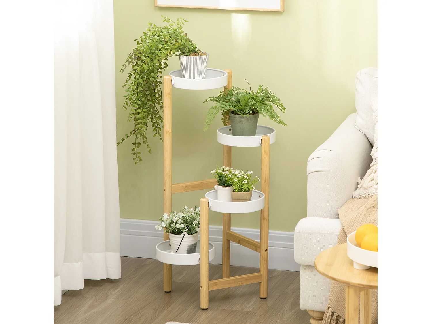 Soporte para plantas natural y blanco 28x28x80 cm Outsunny