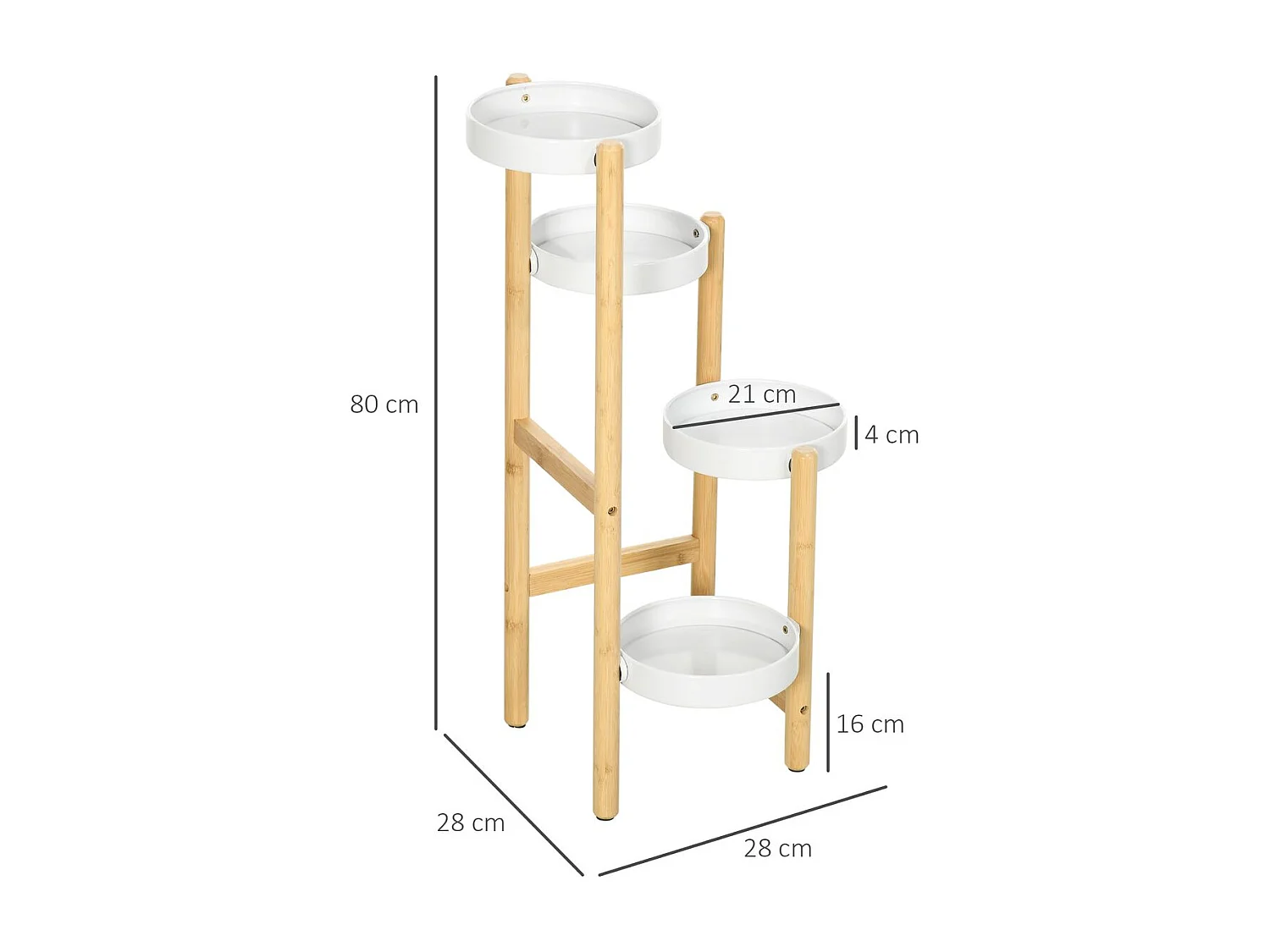 Soporte para plantas natural y blanco 28x28x80 cm Outsunny