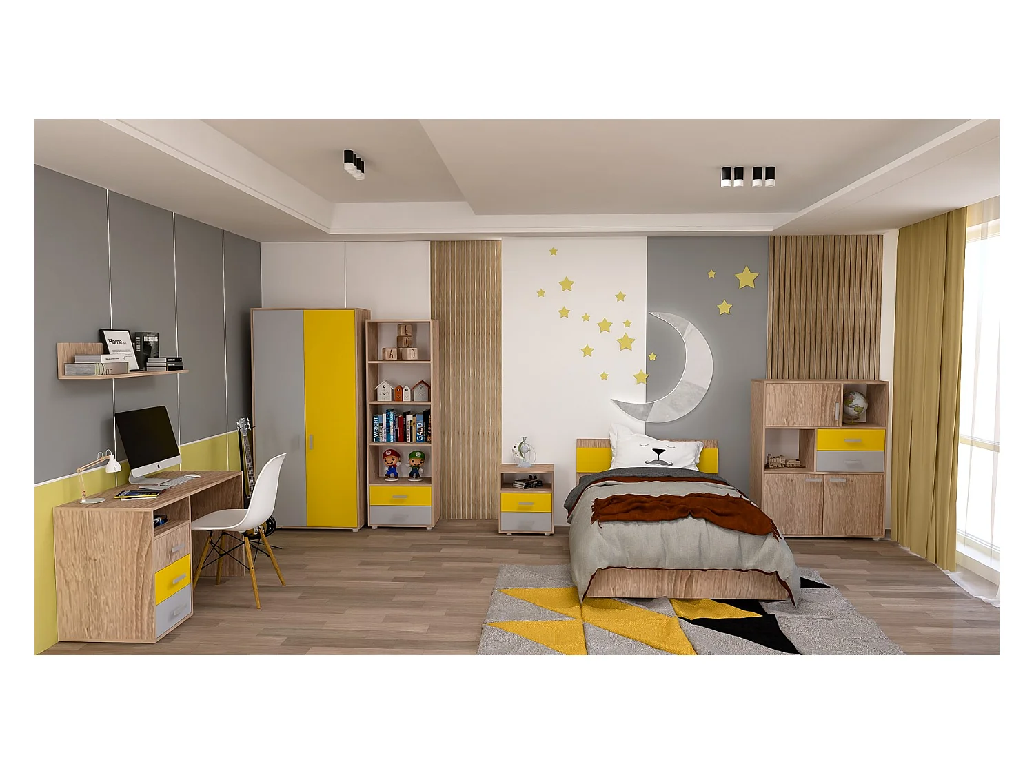 Chambre d'enfants Rino/brun&jaune