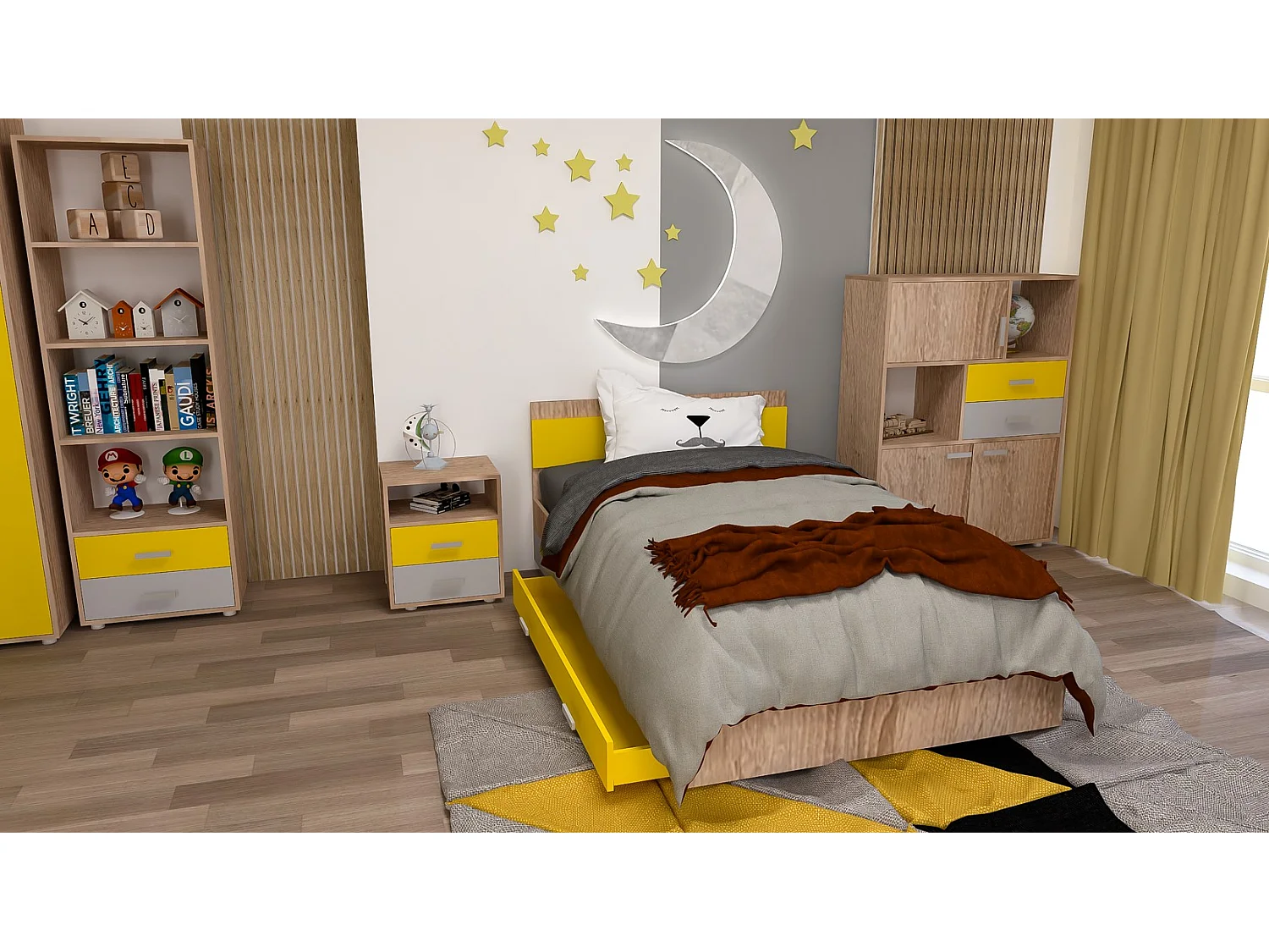 Chambre d'enfants Rino/brun&jaune