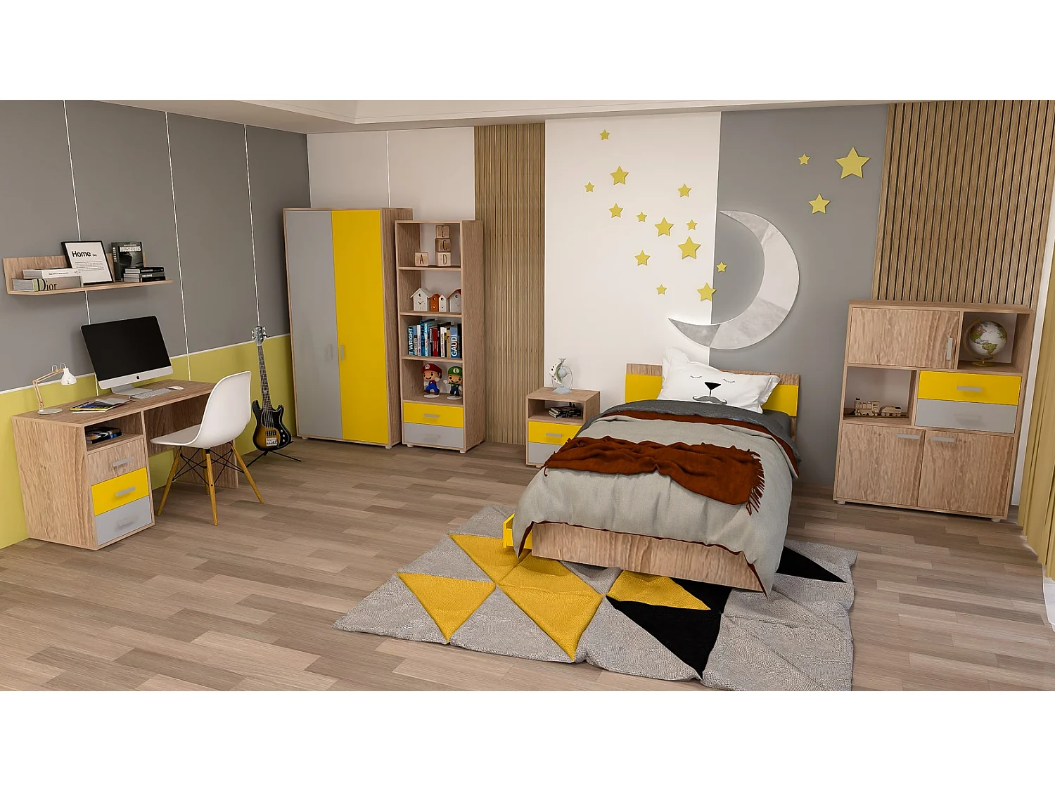 Chambre d'enfants Rino/brun&jaune