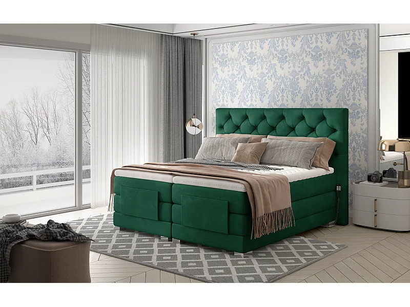 Box Spring Letto Chestic EM (160x200)/Tessuto-Verde