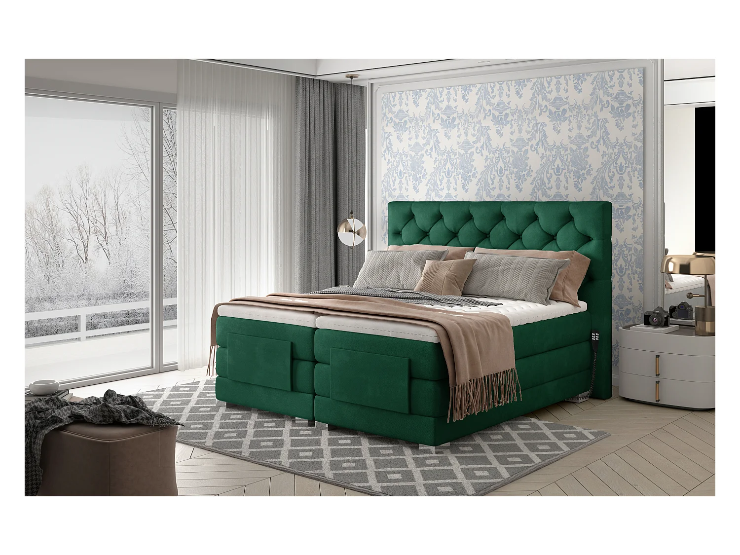 Box Spring Lit Chestic EM (160x200)/Tissu-Vert