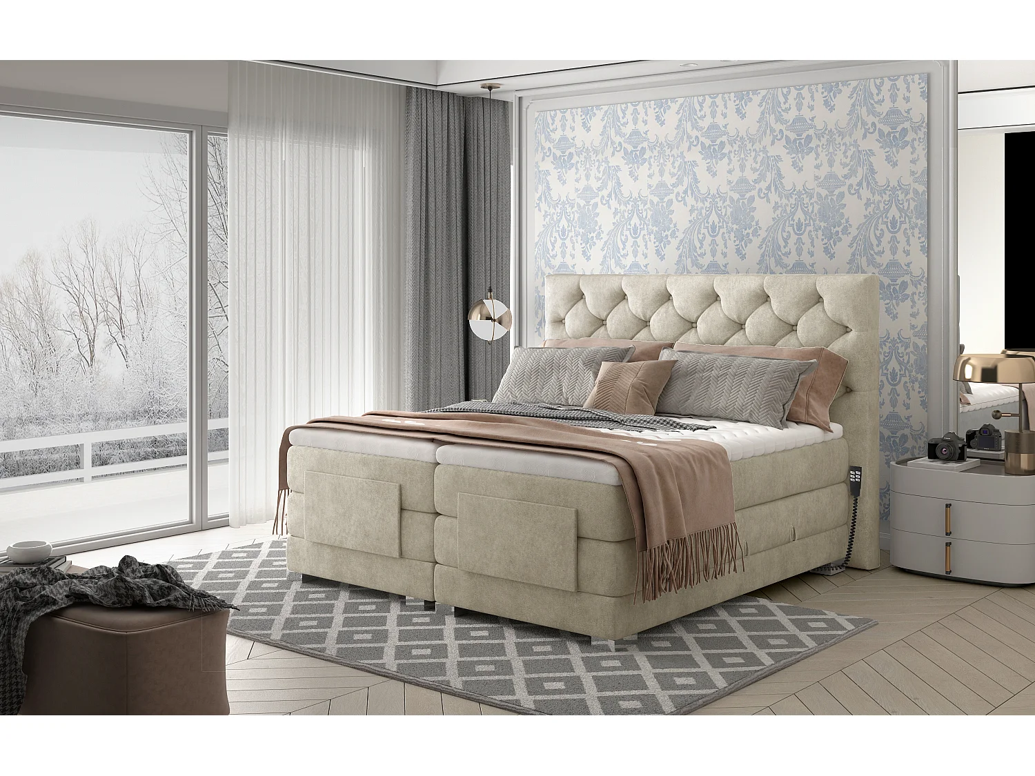 Box Spring Lit Chestic EM (160x200)/Tissu-Beige