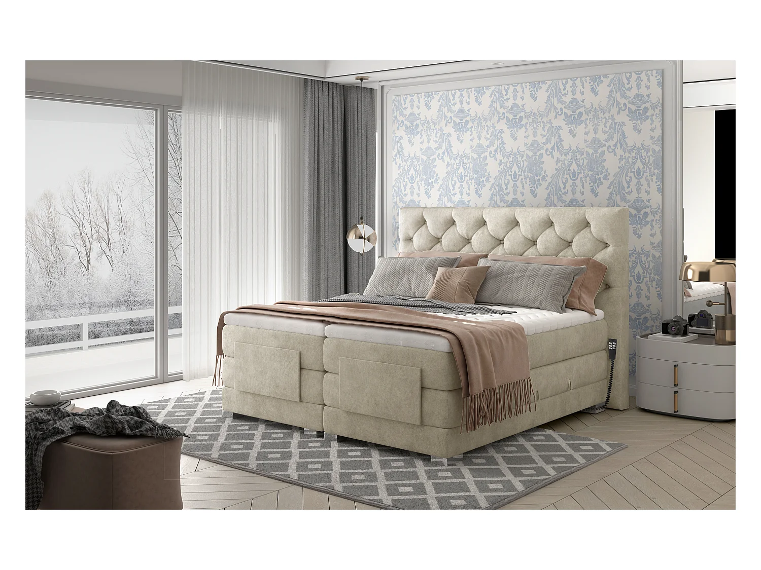 Box Spring Letto Chestic EM (160x200)/Tessuto-Beige