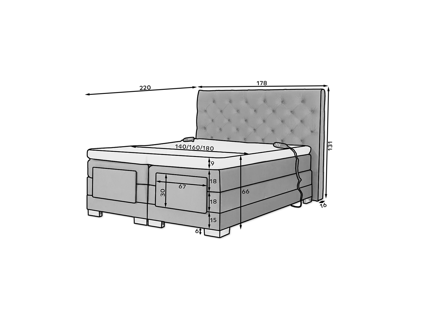 Box Spring Lit Chestic EM (160x200)/Tissu-Beige